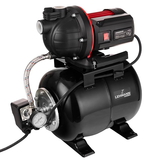 LEHMANN HP1 Hauswasserwerk mit Druckkessel aus Stahl mit 19 Litern und Manometer