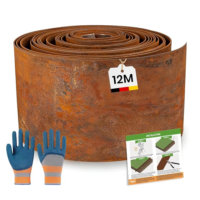 Rasenkante aus Cortenstahl mit Rostpatina