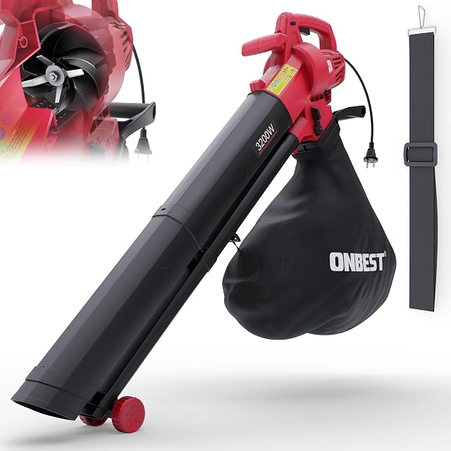 ONBEST 3-in-1 netzbetriebener Elektro-Laubbläser, -sauger und -häcksler mit Sack mit 45 Litern