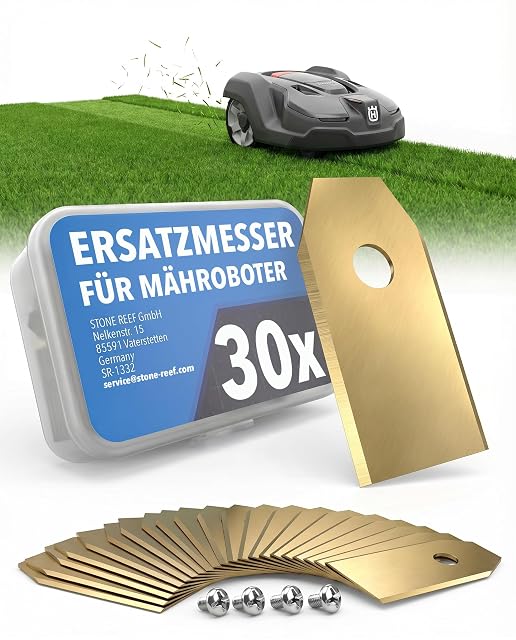 Satz von dreißig Edelstahl-Mähroboterklingen mit Titankarbidbeschichtung