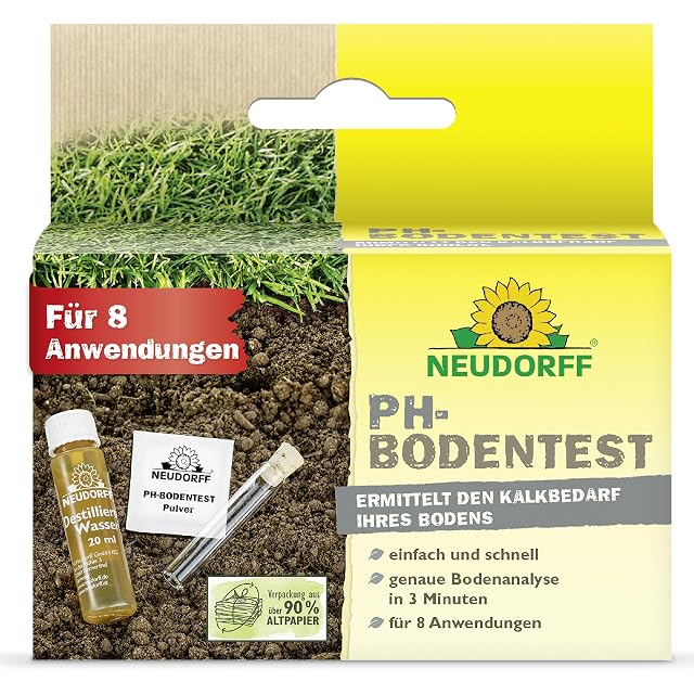 Chemischer pH-Bodentest mit Röhrchen, Pulver und Farbskala