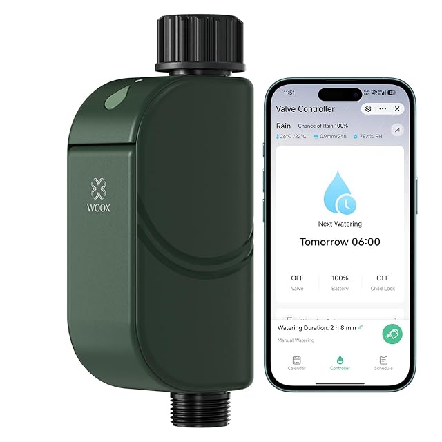 WOOX R2603 WLAN-Bewässerungsuhr mit Gehäuse nach IP65 und abgedichtetem Batteriefach