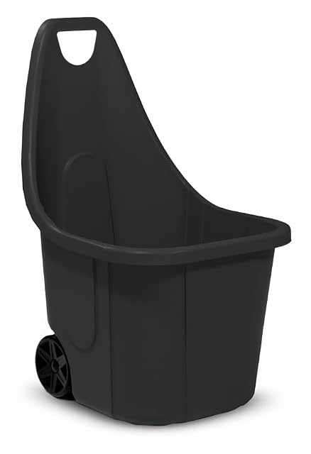 Kleine schwarze Gartenschubkarre aus Kunststoff